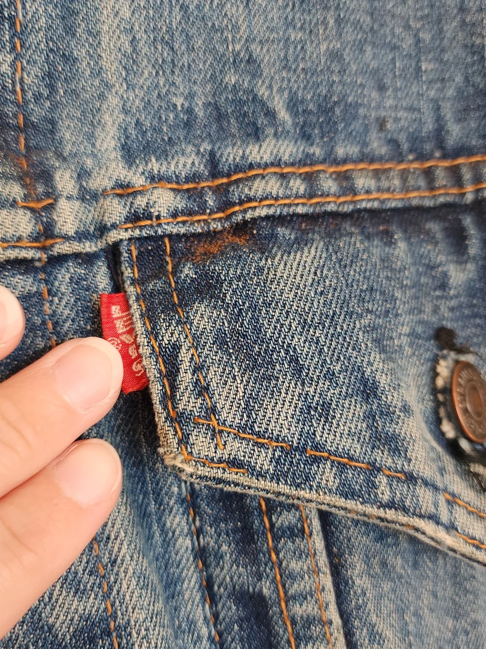 Vtg 60s Levi’s 557 Type 3 Big E Denim Trucker Jacket Button Stamp Mens Size 42 - Picture 3 of 16